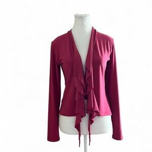 Sympli Raspberry Open-Front Ruffle Cardigan